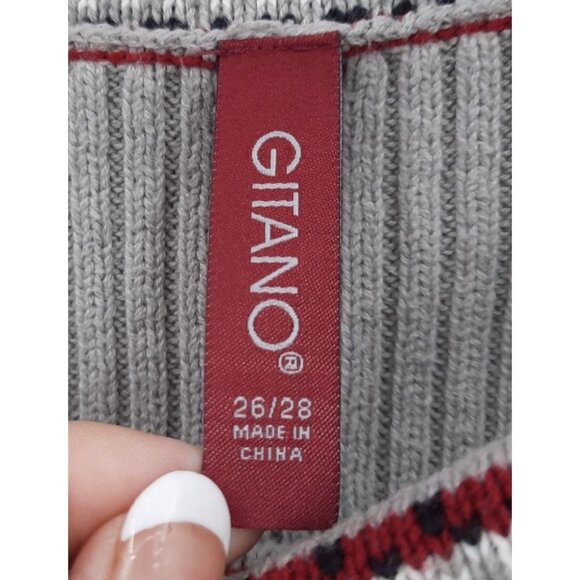 VTG 90s Gitano Gray Fair Isle Foldover Off Shoulder Cable Knit Sweater 26/28 - Picture 6 of 8